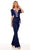 Rachel Allan - 50096 Stripe Draped Jumpsuit Evening Dresses 00 / Navy Lilac
