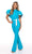 Rachel Allan - 50101 Flutter Sleeve Contrast Jumpsuit Evening Dresses 00 / Ocean Blue White