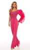 Rachel Allan - 50125 Ruffle Sleeve One Shoulder Jumpsuit Evening Dresses 00 / Fuchsia