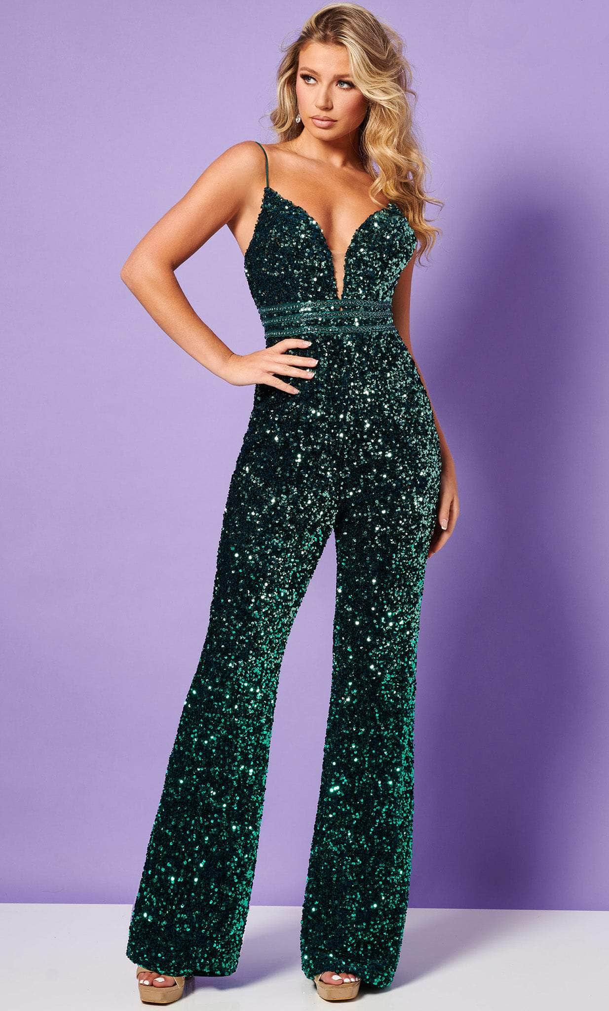 Rachel Allan 50202 - Sleeveless Sequin Jumpsuit With Cape – Couture Candy