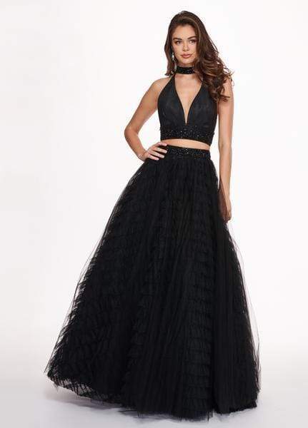 Rachel Allan - 6524 Two Piece Halter Ballgown Ruffles Dress with Choker