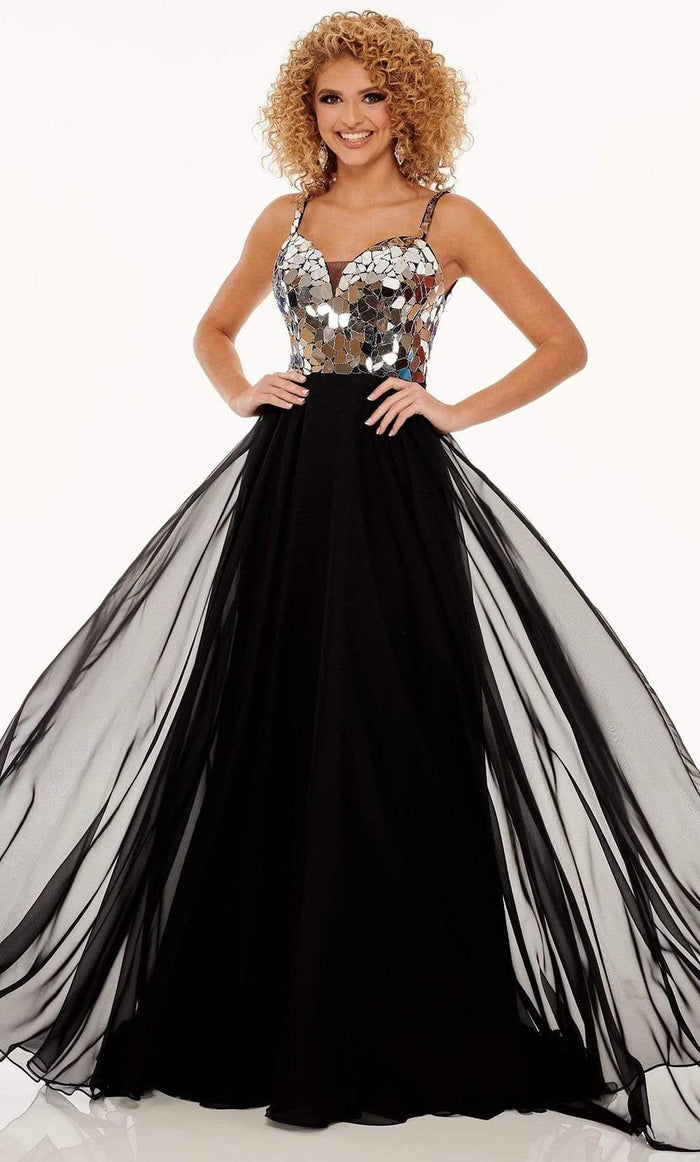 Rachel Allan - 70060 Sweetheart Cut Glass Bodice A-Line Gown Prom Dresses 00 / Black Silver