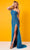 Rachel Allan 70287W - Feathered Sheath Prom Dress Prom Dresses 14W / Ocean Blue