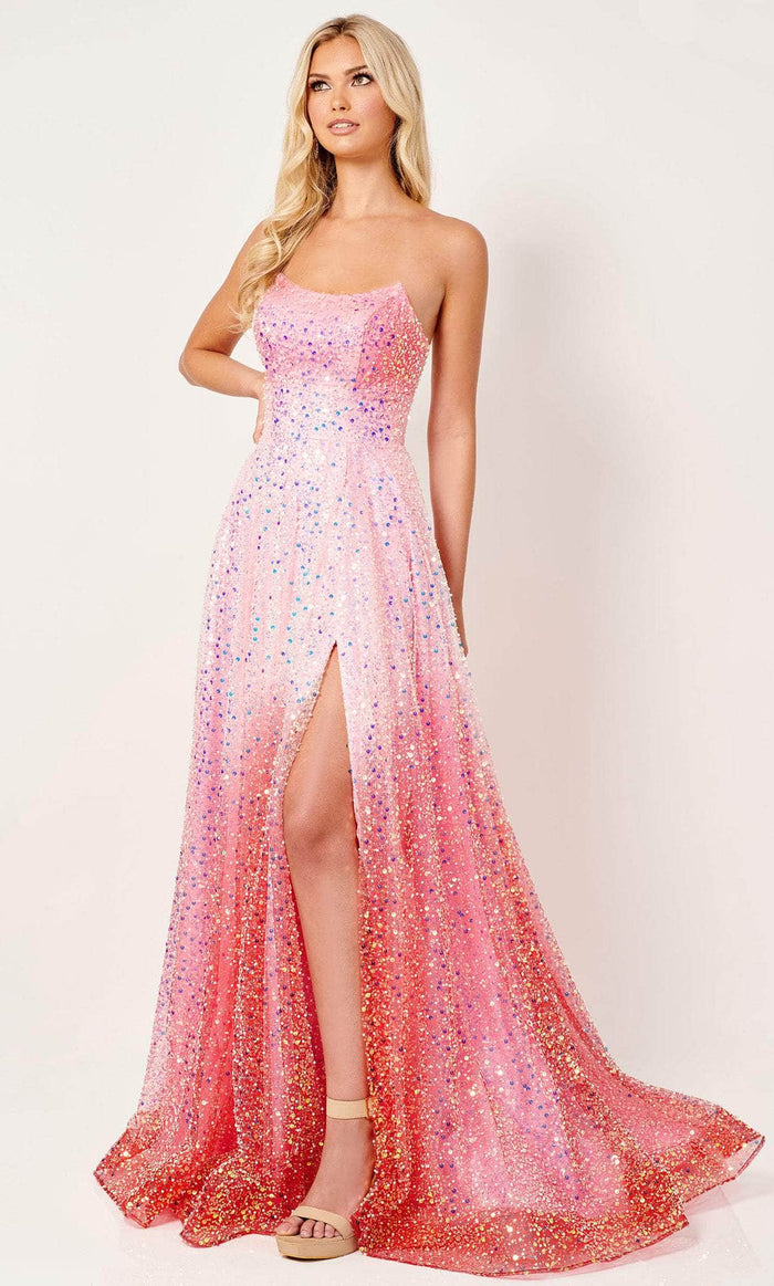 Rachel Allan 70292 - Embellished Strapless Prom Gown Special Occasion Dress 00 / Coral Ombre