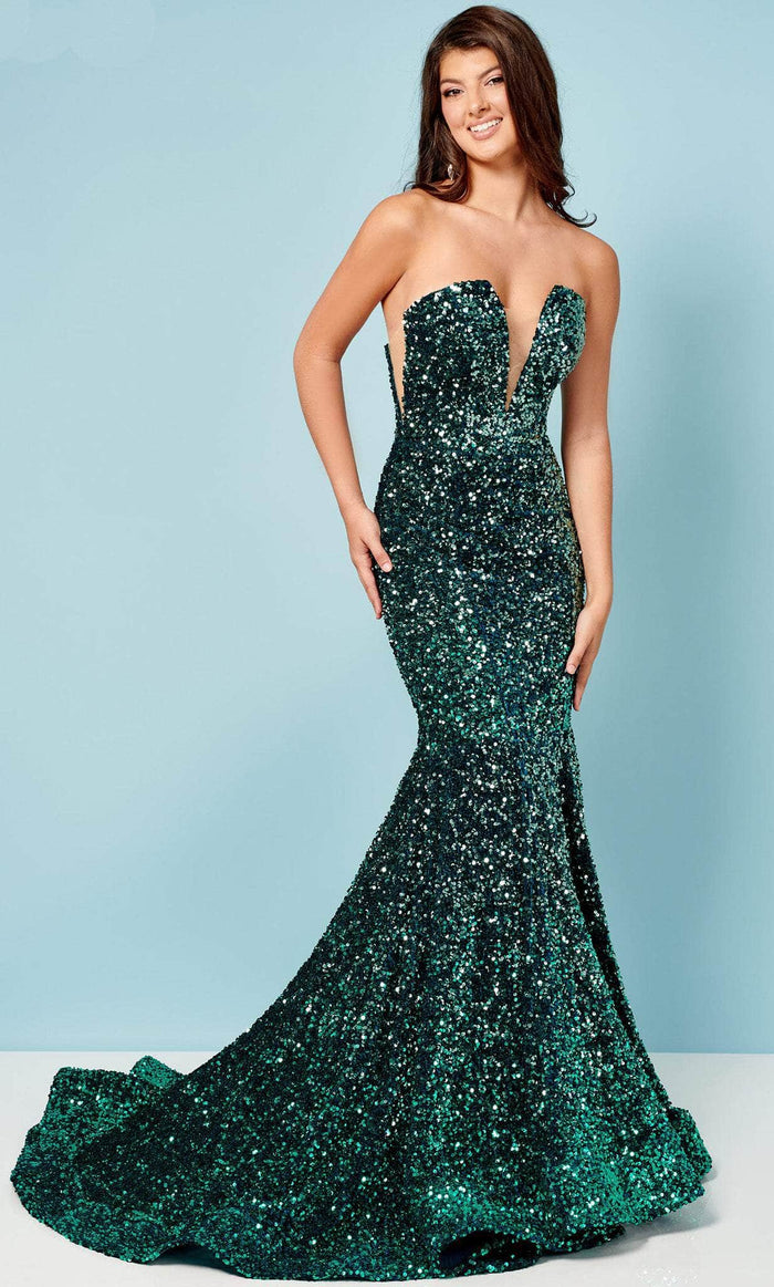 Rachel Allan 70293W - Strapless Ombre Prom Dress Special Occasion Dress 14W / Emerald Ombre