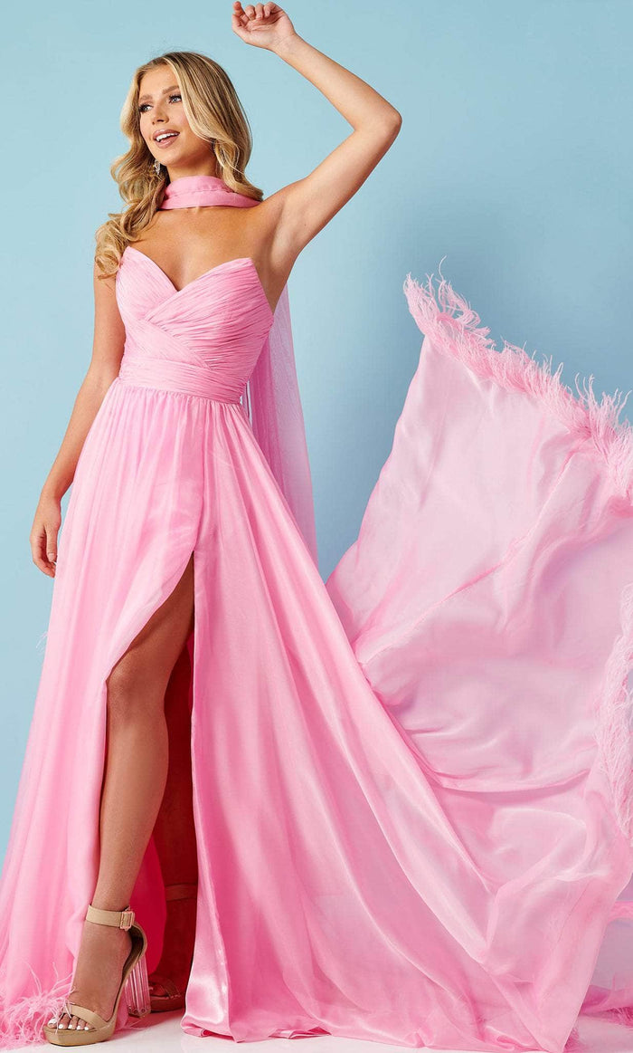 Rachel Allan 70399 - Strapless Feathered Hem A-line Dress Special Occasion Dress 00 / Pink