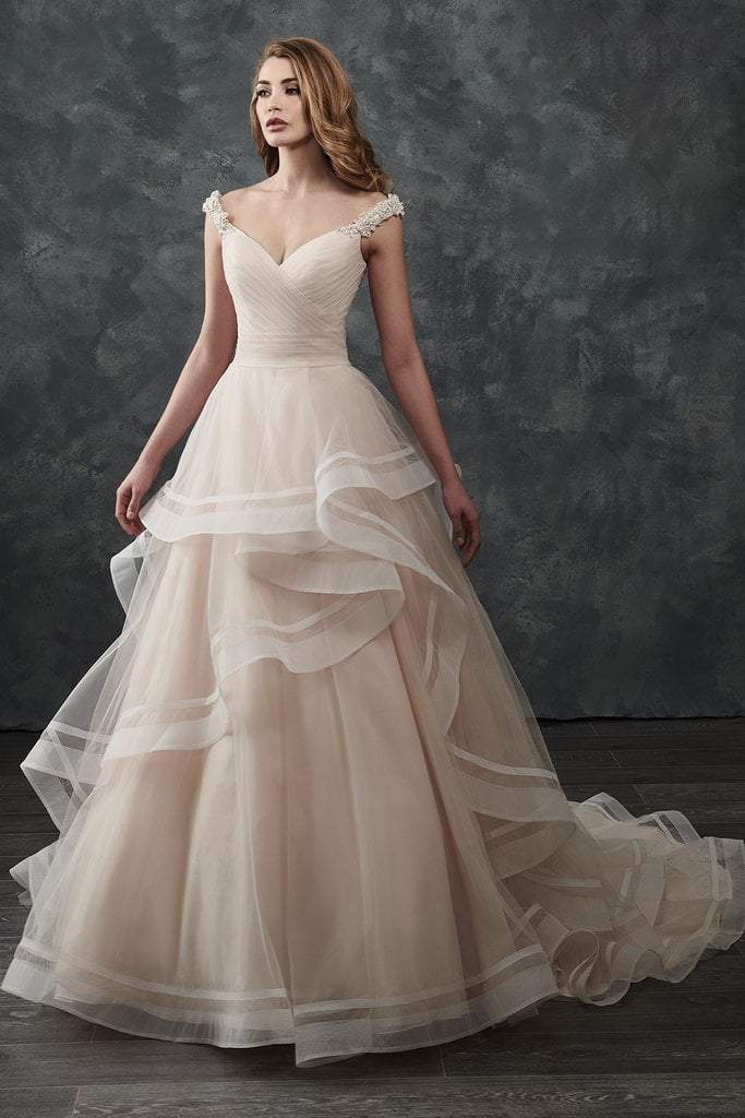 Rachel Allan Bridal - M667 Off-Shoulder Ruffled Bridal Gown Wedding Dresses 0 / Pink Champagne