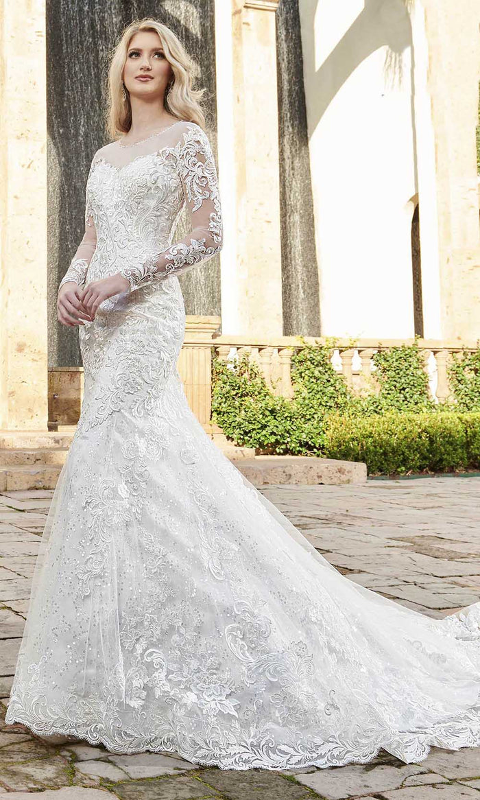 Rachel Allan - Embroidered Illusion Jewel Bridal Gown M792 - 1 pc Ivory In Size 6 Available CCSALE 6 / Ivory