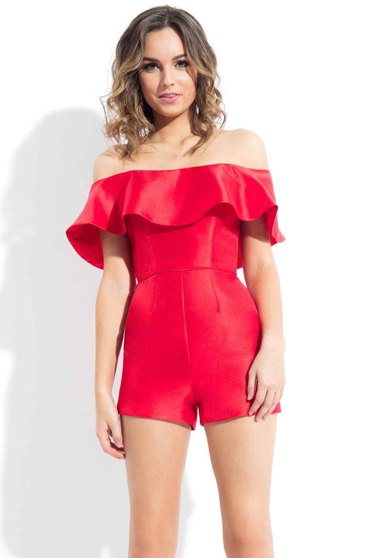 Rachel Allan LBD - Ruffled Off-Shoulder Mikado Romper L1088 CCSALE 2 / Red