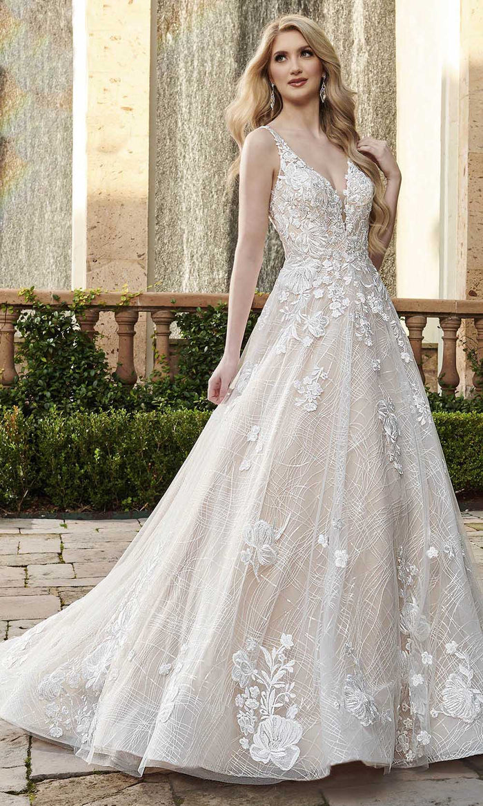 Rachel Allan - M791 Floral Embroidered A-line Long Gown Bridal Dresses 0 / Ivory Nude