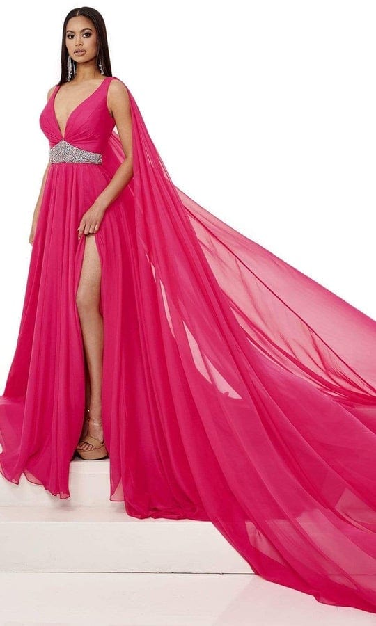 Rachel Allan - Plunging V-Neck Evening Dress 50043 - 1 pc Bright Pink Multi In Size 2 Available CCSALE 2 / Bright Pink Multi
