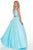 Rachel Allan Prom - 7066 Floral Two Piece High Halter Ballgown Prom Dresses 0 / Aqua Blue Multi