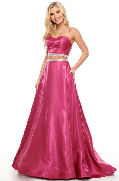 magenta two piece prom dress Sparkly Beading Magenta Tulle Two-piece Prom Dress