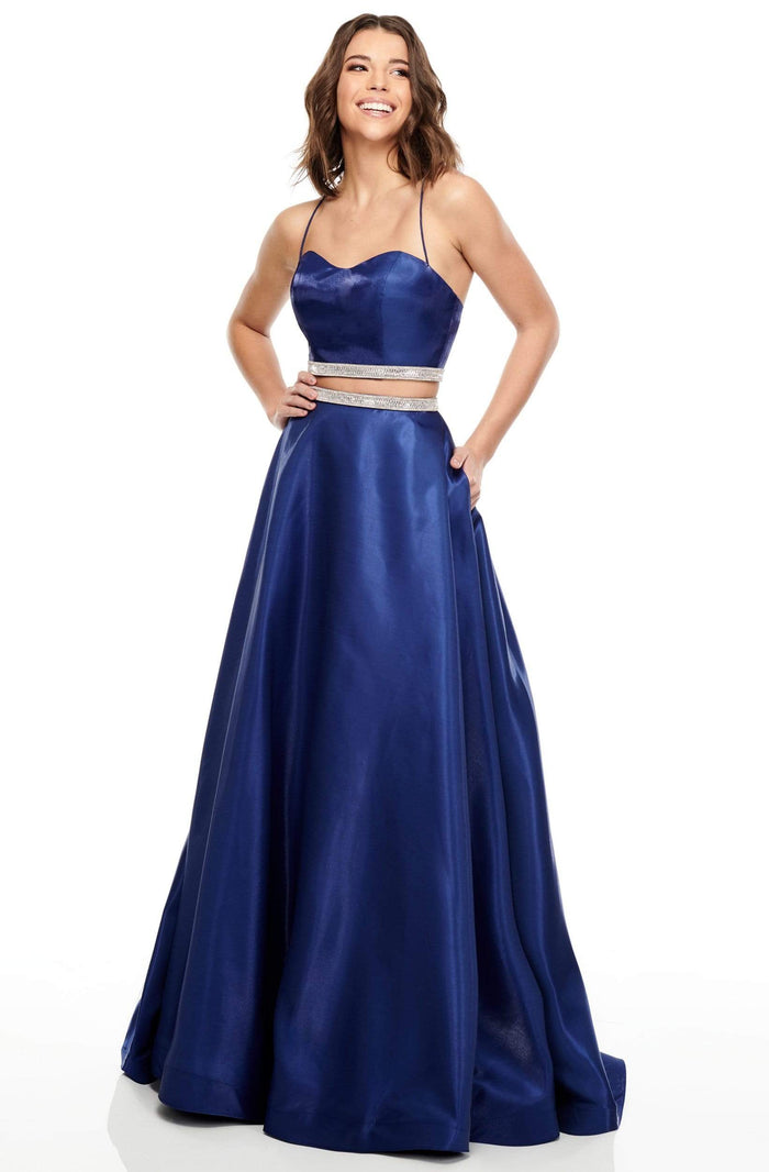 Rachel Allan Prom - 7106 Two Piece Beaded Satin A-Line Dress Prom Dresses 0 / Navy