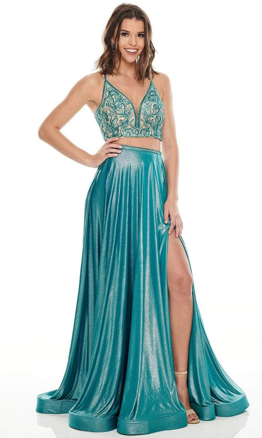 Rachel Allan Prom - 7209 Two Piece Beaded V-Neck Jersey A-Line Gown