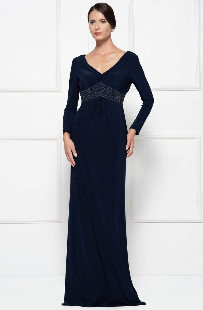 Rina Di Montella - Long Sleeve Jersey Formal Dress RD2691 - 1 pc Navy In Size 12 Available CCSALE 12 / Navy