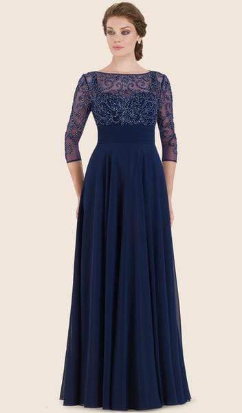 Rina Di Montella - Quarter Sleeve Illusion Beaded Empire Dress RD2614 - 1 pc Navy In Size 14 Available CCSALE 14 / Navy