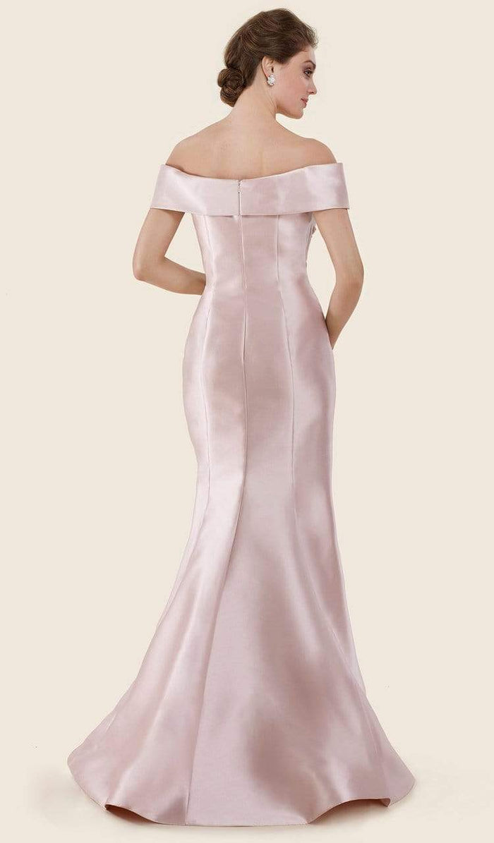 Rina Di Montella - RD2602 Embellished Folded Off-Shoulder Mermaid Gown Special Occasion Dress 4 / Blush