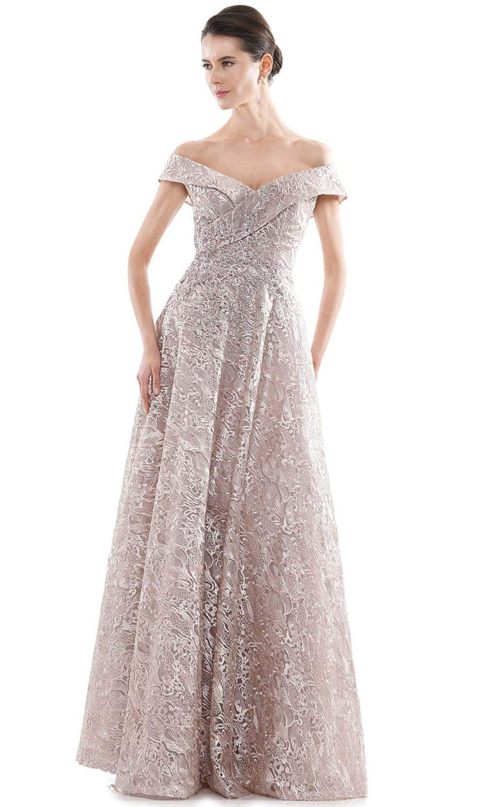 Rina Di Montella - RD2715 Embroidered Off Shoulder A-line Gown Mother of the Bride Dresses 4 / Dark Rose