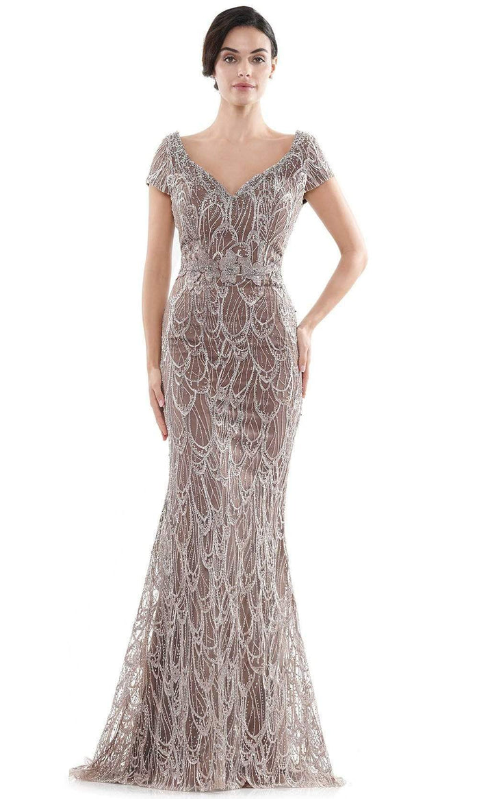 Rina Di Montella - RD2716 Portrait V-Neck Fully Embroidered Gown Mother of the Bride Dresses 4 / Coffee