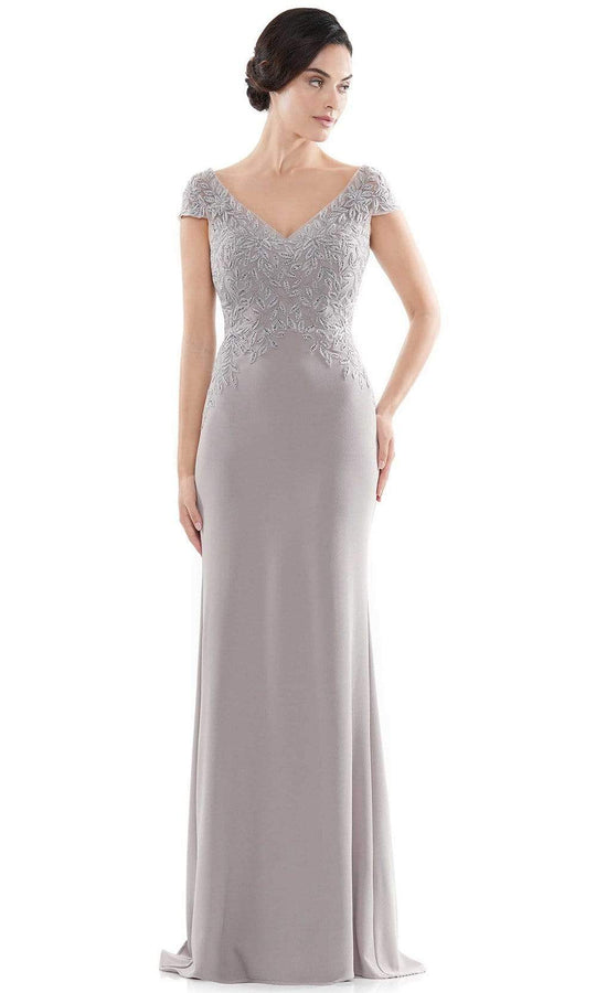 Rina Di Montella - RD2718 V-Neck Embroidered Faille Column Dress