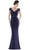 Rina Di Montella - RD2718 V-Neck Embroidered Faille Column Dress Mother of the Bride Dresses 4 / Navy