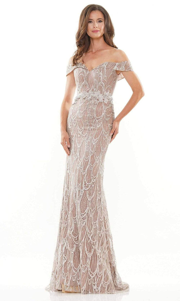 Rina Di Montella - RD2739 Off Shoulder Embellished Gown Mother of the Bride Dresses 6 / Coffee