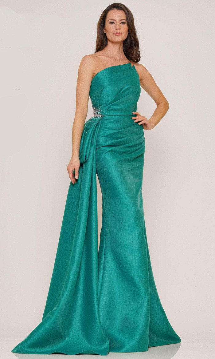 Rina Di Montella RD2750 - One Shoulder Cascade Evening Dress Special Occasion Dress 4 / Emerald