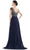 Rina Di Montella - Sheer Neck Embroidered Bodice Chiffon Gown RD2719 - 1 pc Navy In Size 12 Available CCSALE 12 / Navy