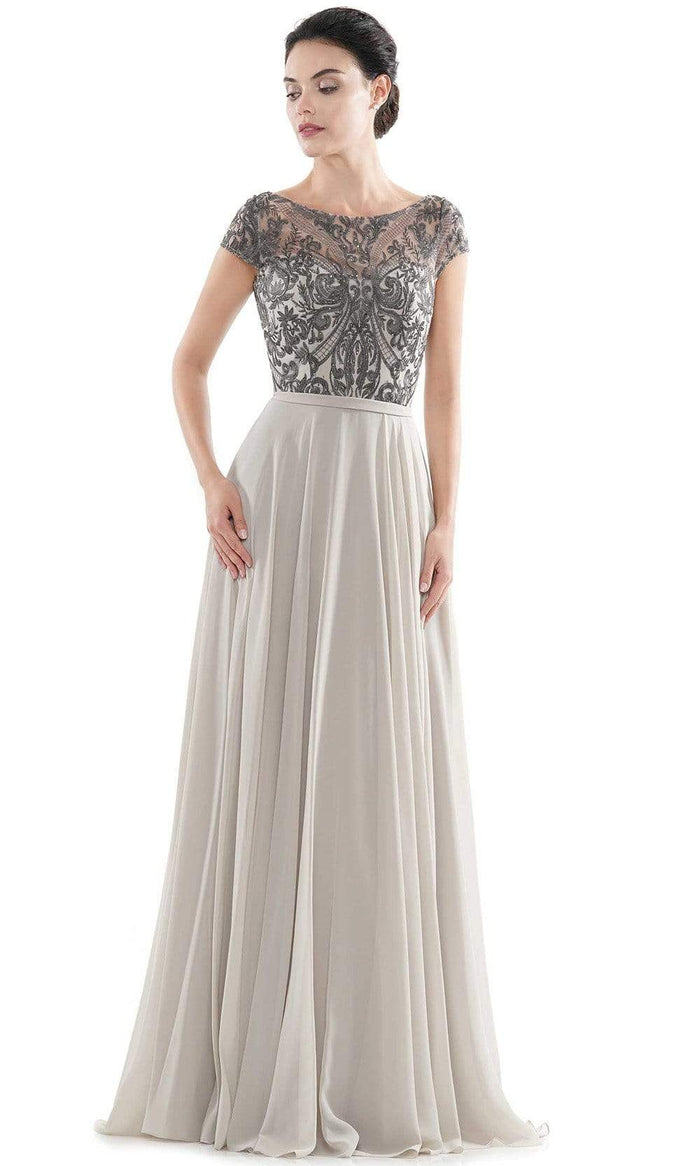 Rina Di Montella - Sheer Neck Embroidered Bodice Chiffon Gown RD2719 - 3 pcs Taupe In Sizes 6, 8 and 10 Available CCSALE 6 / Taupe