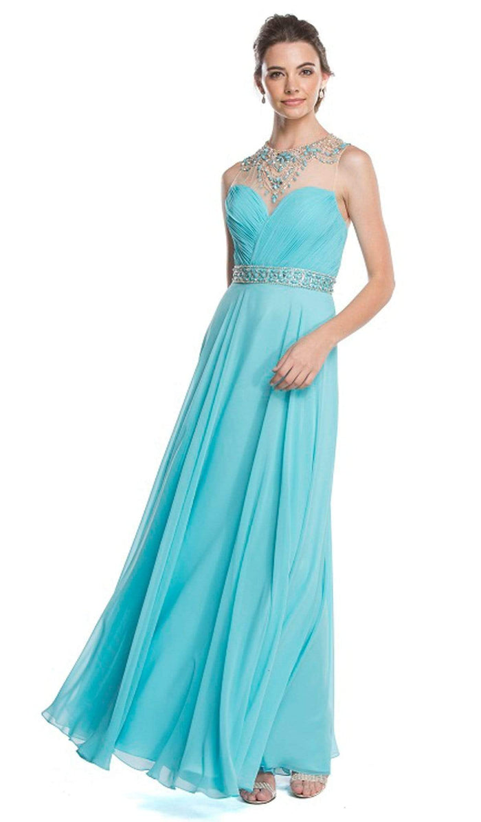 Ruched A-Line Evening Dress with Open Back Prom Dresses XXS / Aqua
