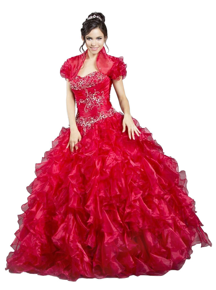 Ruffled Sweetheart Ballgown with Bolero Dress XXS / Fuchsia