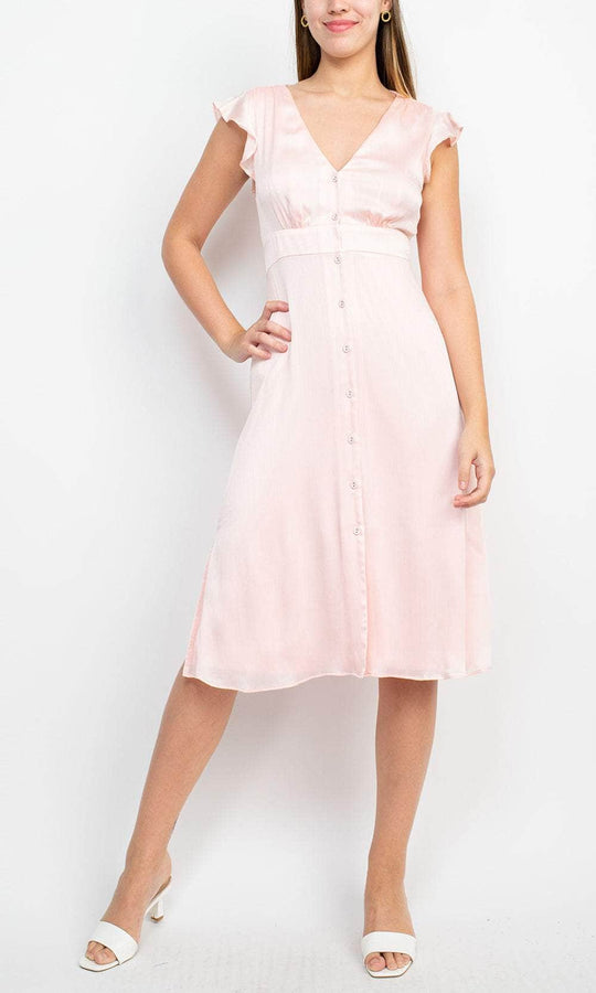 Sage Collective ST01W60 - Ruffled Sleeve V-Neck Formal Dress Cocktail Dresses 2 / Rose