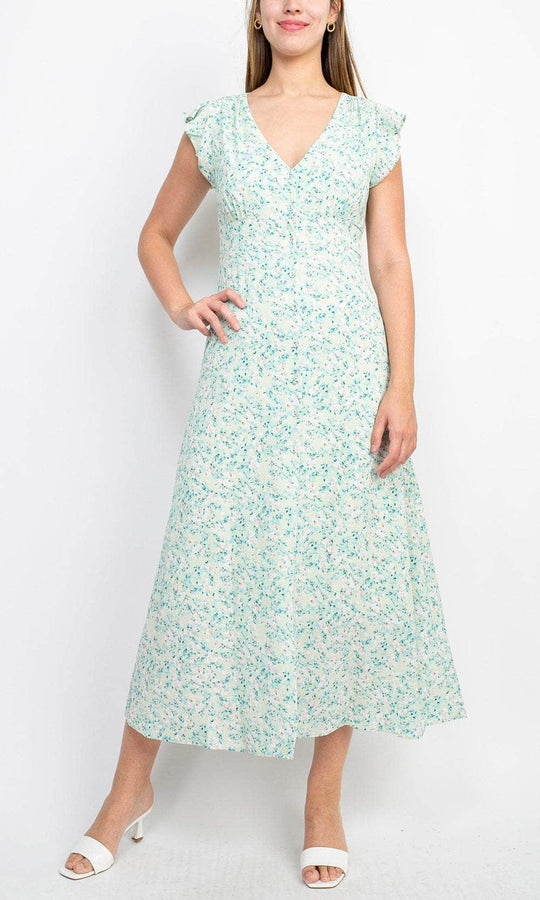 Sage Collective ST03D27 - Cap Sleeve Floral Casual Dress Cocktail Dresses 0 / Lilac