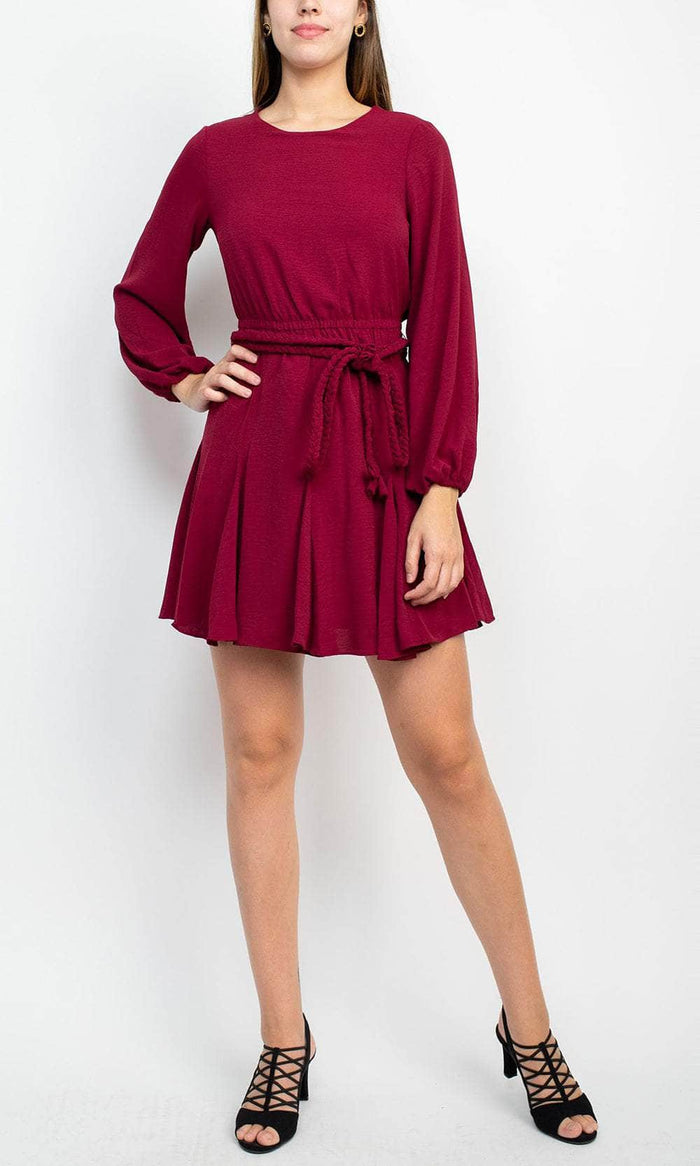 Sage Collective SU05D02 - Bishop Sleeve Twill Cocktail Dress Cocktail Dresses 0 / Red