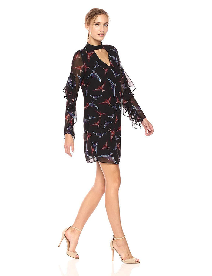 Sam Edelman - 64H091 Bird Print Choker Cutout Chiffon Dress Sam Edelman - 64H091 Bird Print Choker Cutout Chiffon Dress
