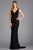 Scala - 48883 Sequined Plunging V-neck Sheath Dress With Train Evening Dresses 0 / Black