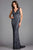 Scala - 48883 Sequined Plunging V-neck Sheath Dress With Train Special Occasion Dress 0 / Charcoal