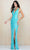 Scala - 60222 Sequined Deep V Neck Sheath Dress Evening Dresses 00 / Turquoise