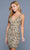 SCALA - 60240 Beaded Deep Neckline Short Dress Cocktail Dresses 00 / Lead/Silver/Gold