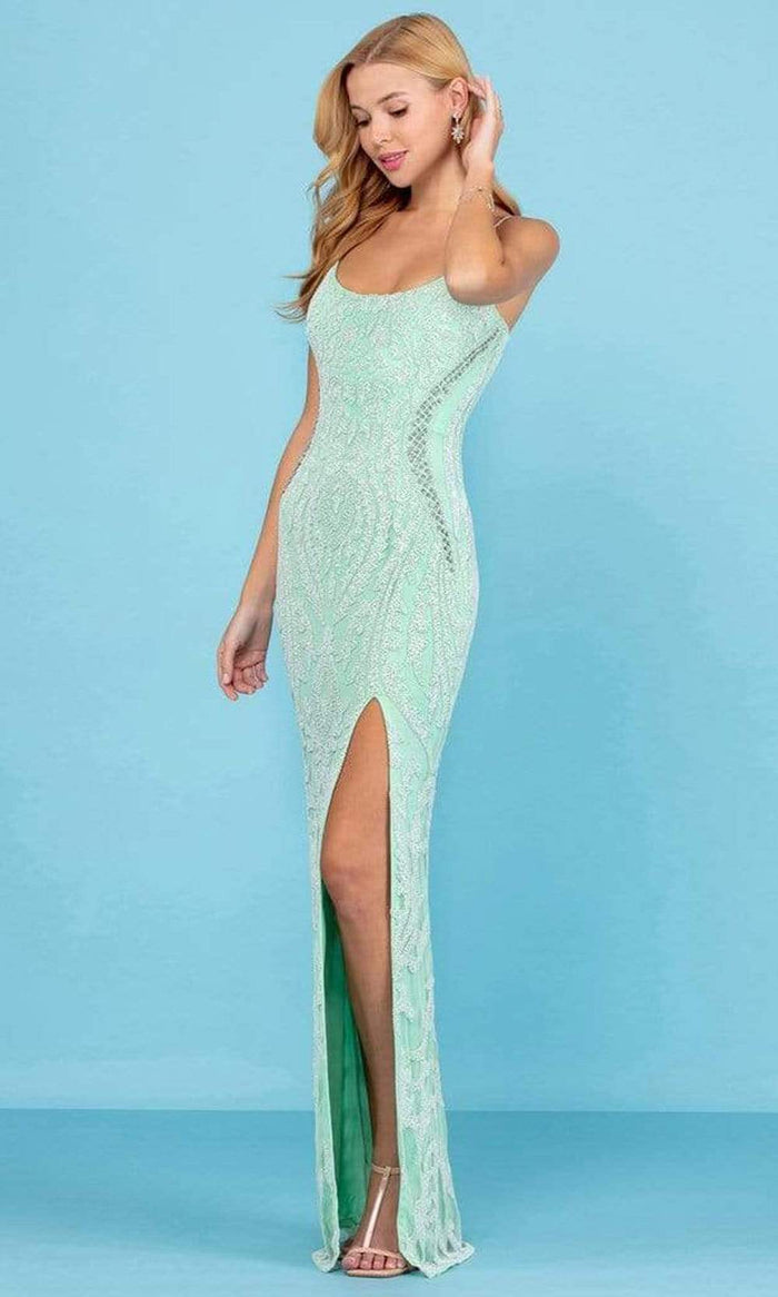 SCALA - 60263 Scoop Beaded Sheath Gown Special Occasion Dress 00 / Mint/Pearl
