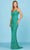 SCALA - 60297 Plunging V-Neck Sheath Gown Special Occasion Dress 00 / Emerald