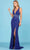 SCALA - 60301 V-Neck Sequin High Slit Gown Special Occasion Dress 00 / Grape