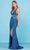 SCALA - 60301 V-Neck Sequin High Slit Gown Special Occasion Dress 00 / Sapphire