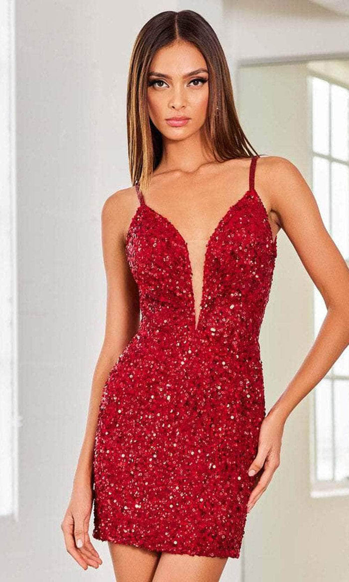 SCALA 60314 - Sleeveless Sequin Cocktail Dress Special Occasion Dress 000 / Red