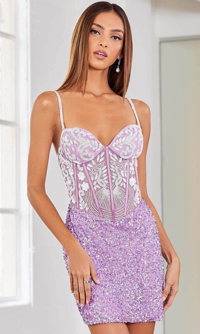 SCALA 60318 - Corset Bodice Cocktail Dress Special Occasion Dress 000 / Violet/Pearl