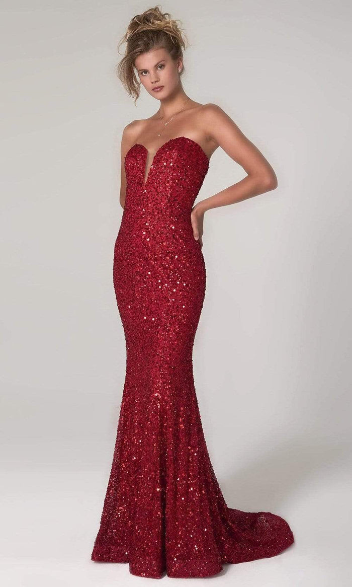 SCALA - Strapless Sweetheart Sheath Dress 60093 - 1 pc Red In Size 00 Available CCSALE 00 / Red