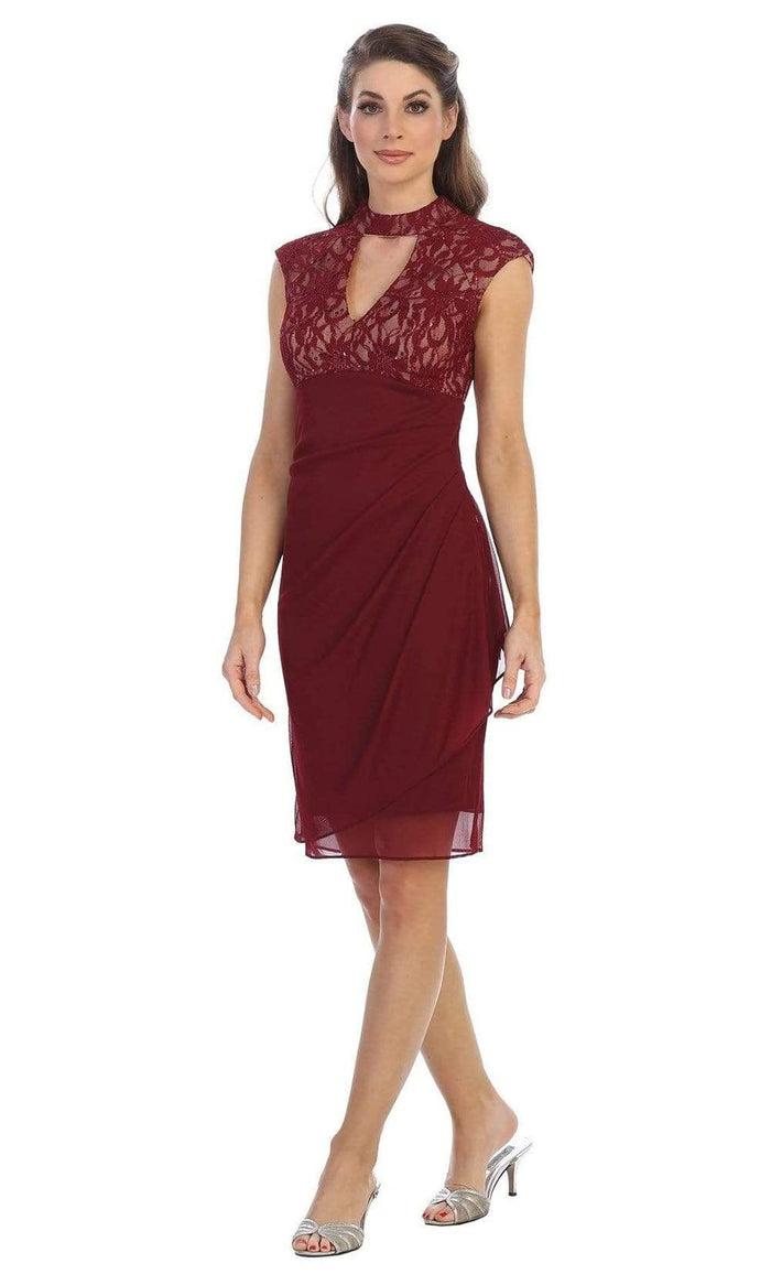 Shail K - Cutout Bodice Draped Sheath Dress 1097 - 1 pc Burgundy In Size S Available CCSALE S / Burgundy