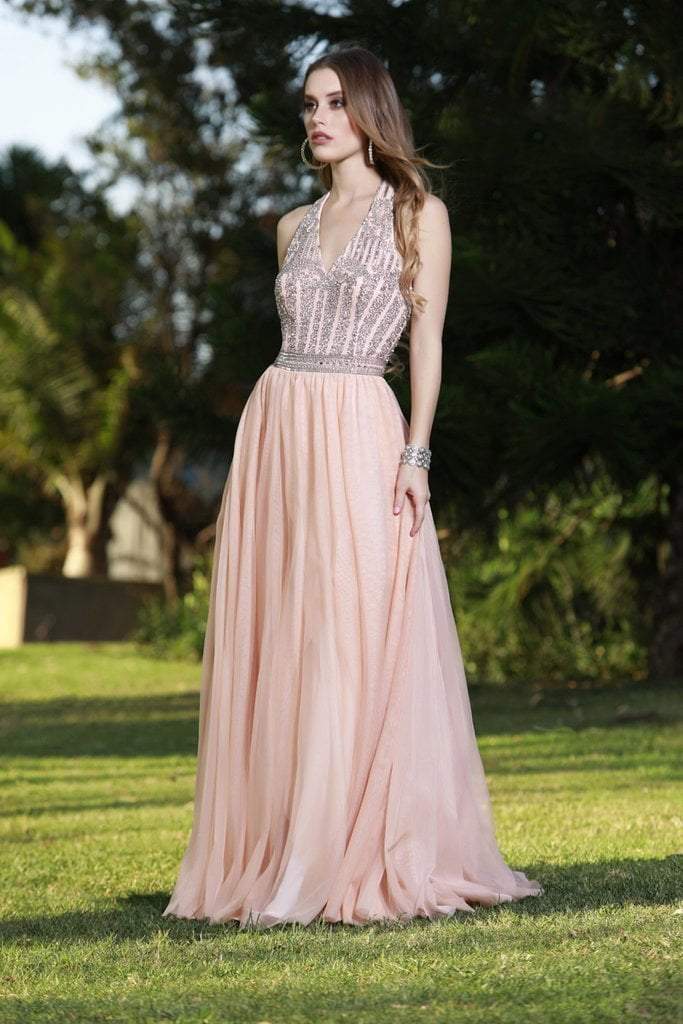 Shail K - Sleeveless Embellished Halter A-line Dress 12113 - 1 Pc. Rose in size 8 Available CCSALE 8 / Rose