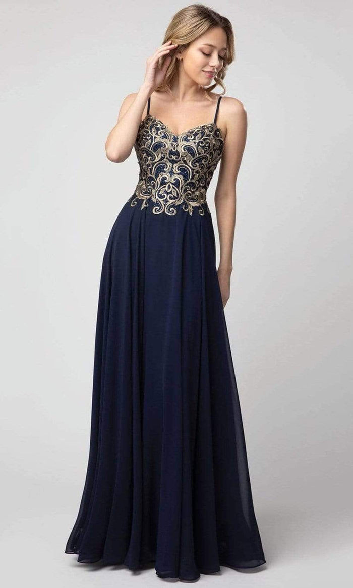 Shail K - Sweetheart Gilt-Embroidered Bodice Dress 937 - 1 pc Mauve In Size XS and 1 pc Navy in Size XS Available CCSALE XS / Navy